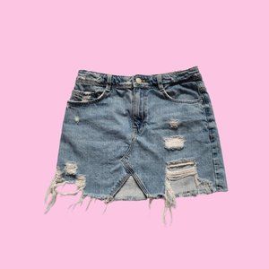 Distressed Denim Mini Skirt